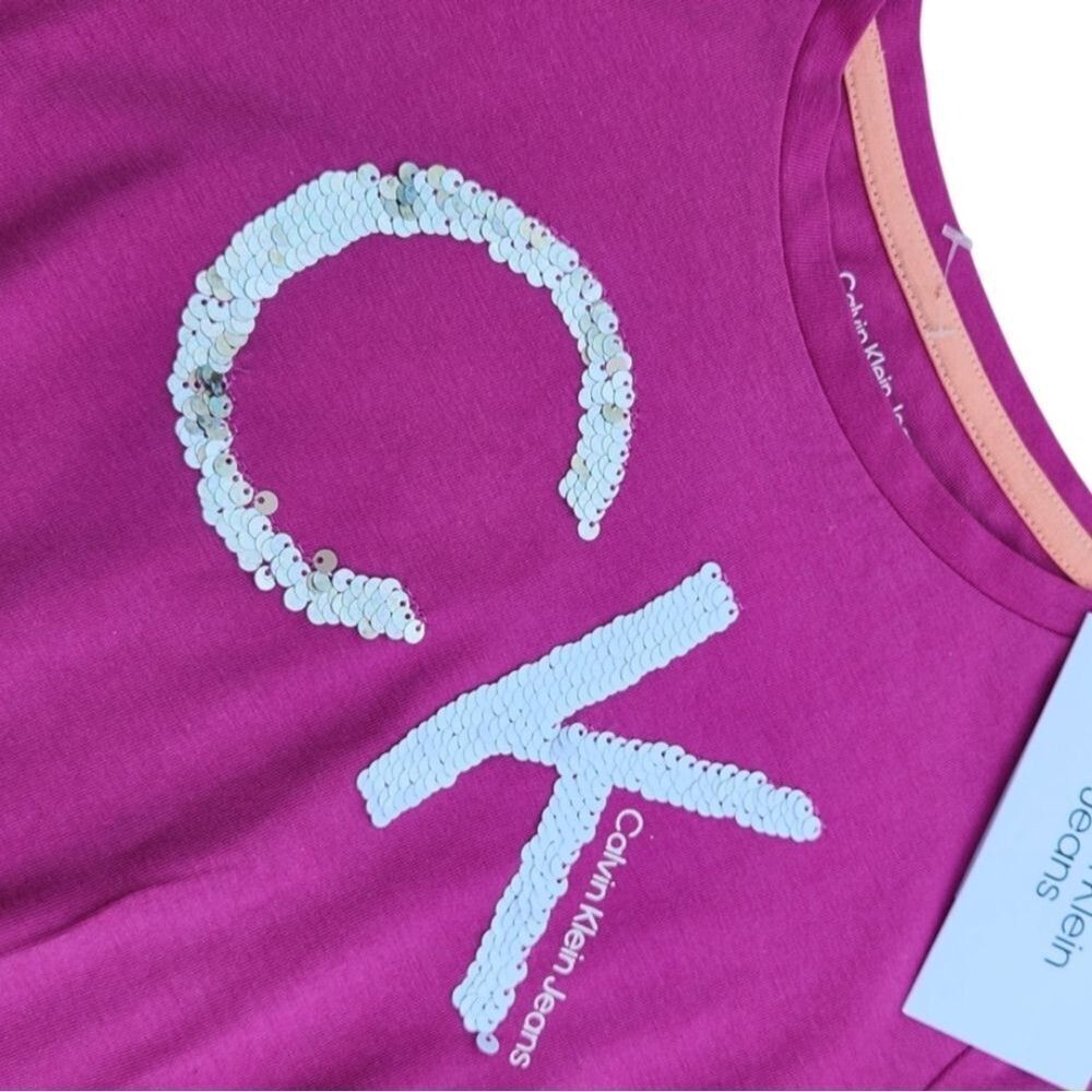 Calvin Klein Girls Dress Pink Casual Dress With Sequins Logo Size M (8-10 Y) - Picture 4 of 11